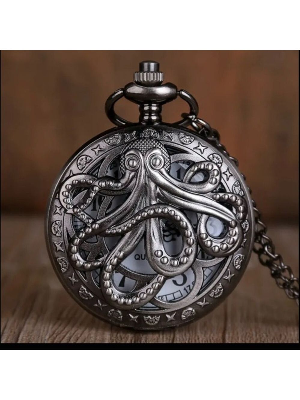 Octopus Vintage Style Black Steel Pocket Watch